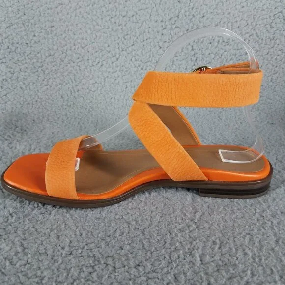 Vionic Anaya Sandals Womens' 7.5 Orange Leather Ankle Straps Flat Comfort Summer - Picture 3 of 12